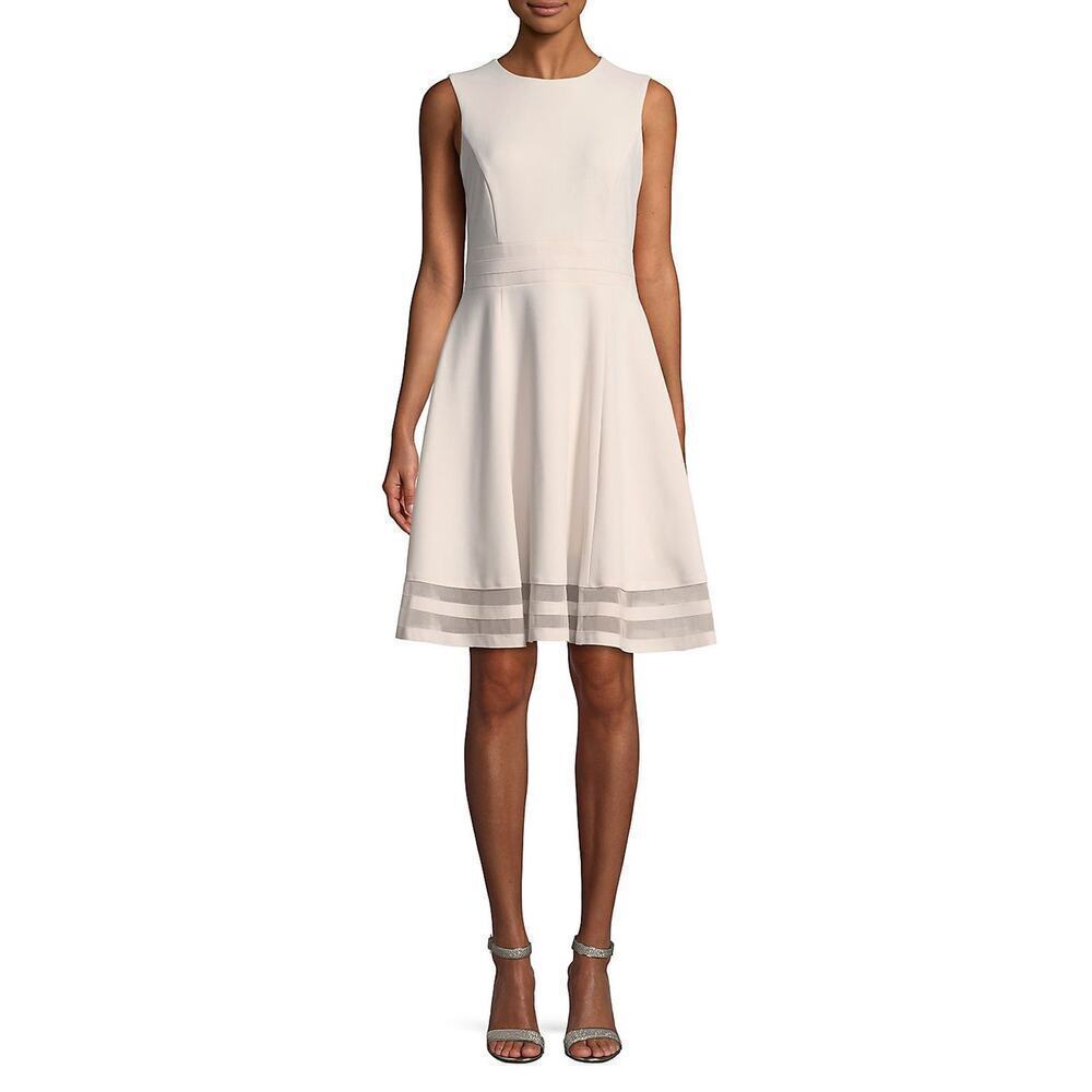 Calvin Klein Ivory Sleeveless Semi-Formal Illusion Mesh Fit & Flare Dress
